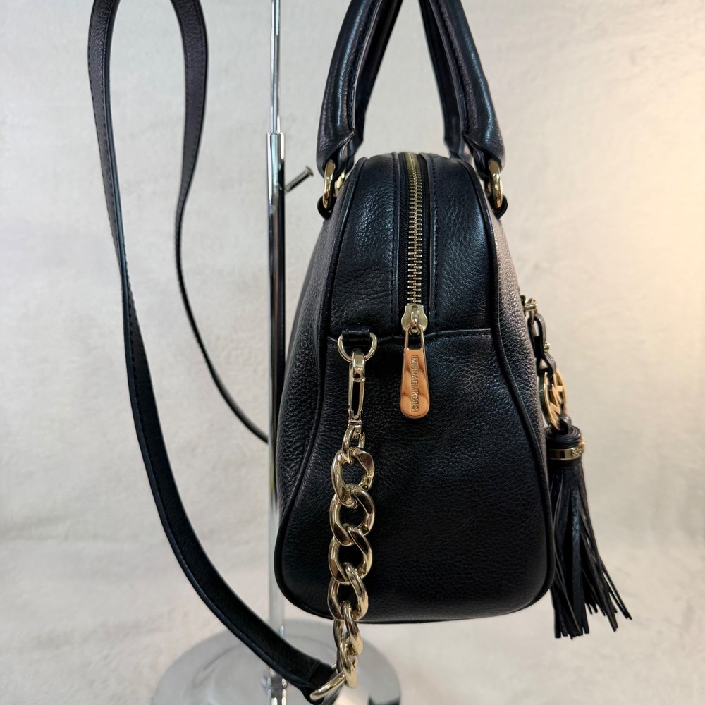 Michael Kors Vintage Bedford Black Pebbled Leather Satchel Crossbody Bag Gold - Picture 3 of 7